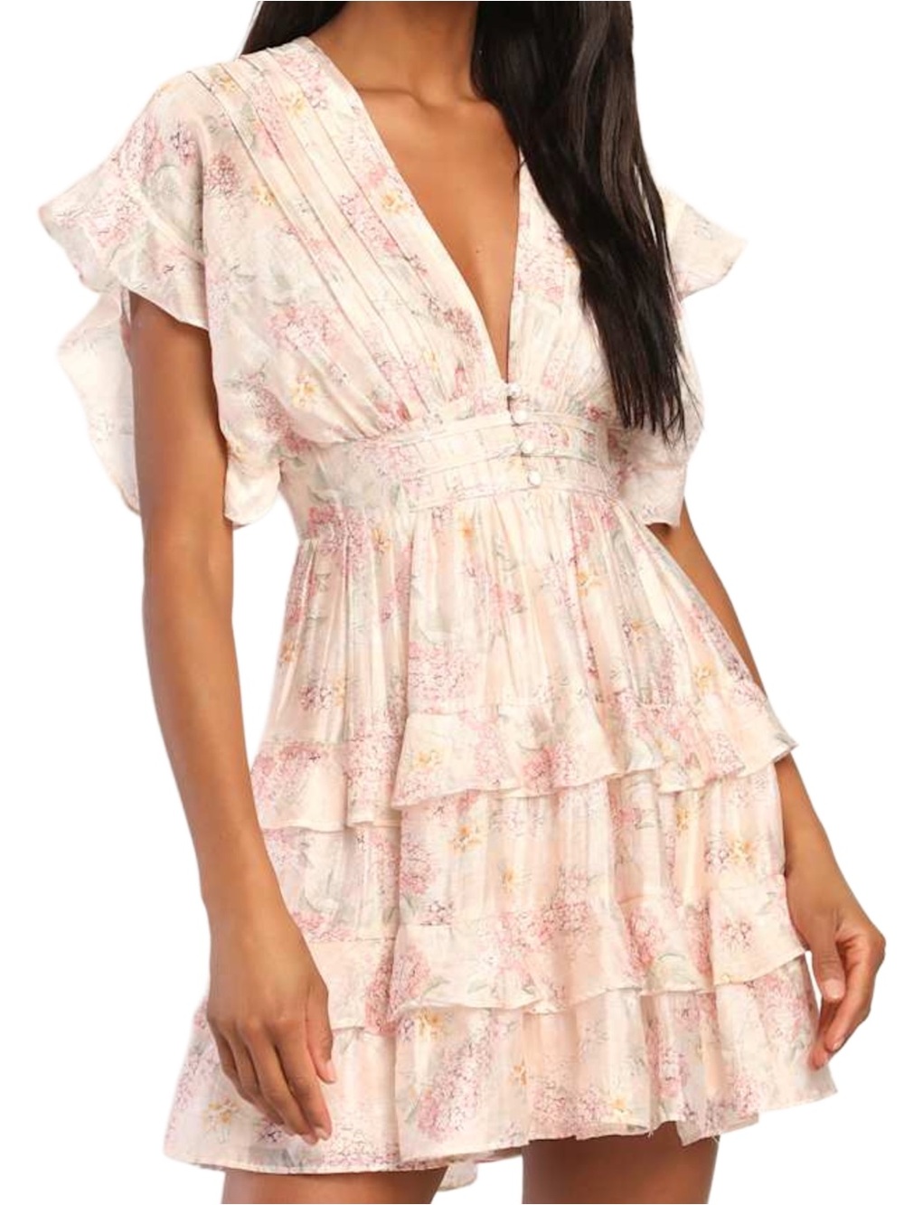 Lulu’s Easily in Love Blush Pink Floral Print Ruffled Tiered Mini Dress - Picture 2 of 8